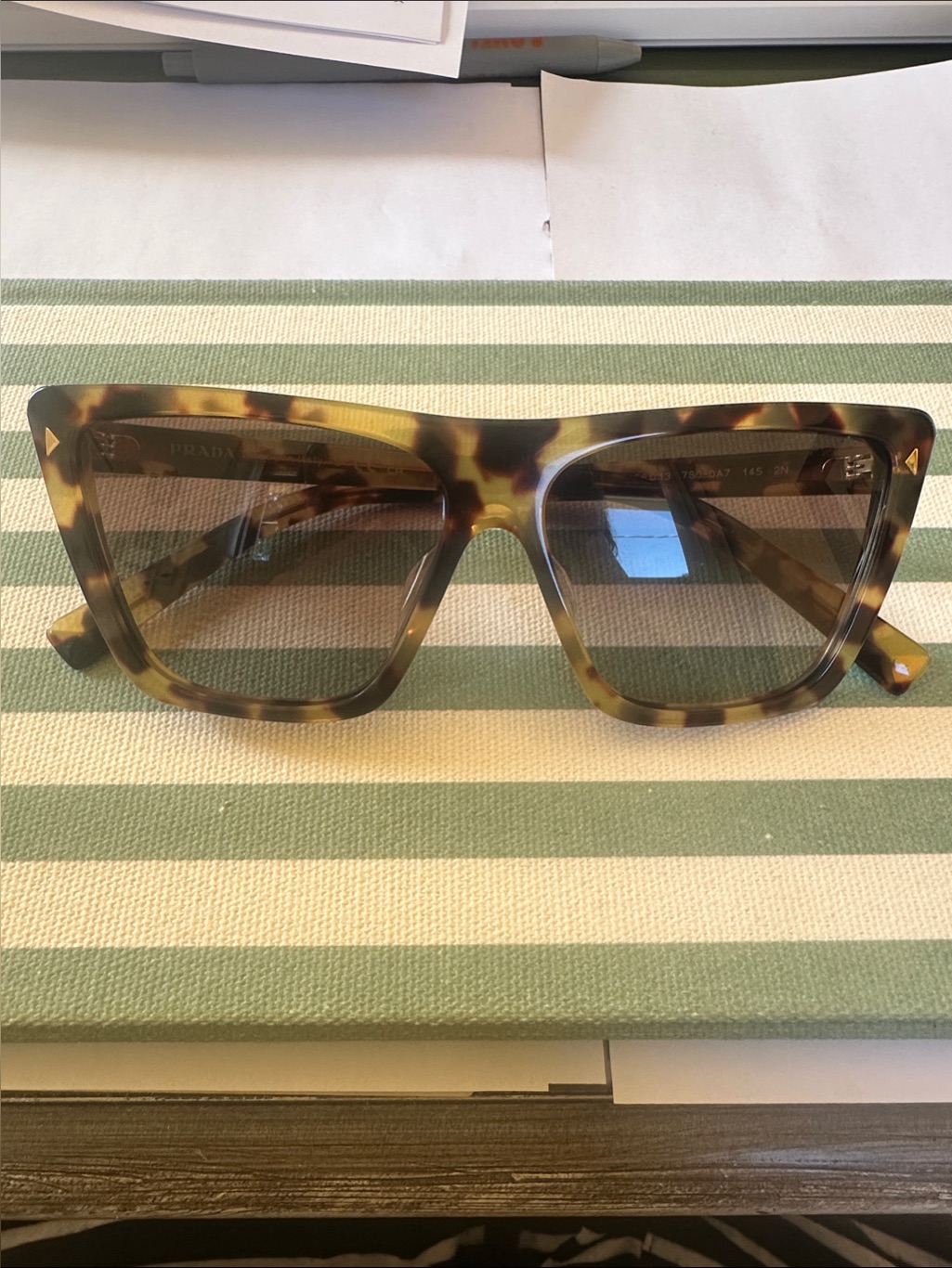 Prada Tortoiseshell Square Sunglasses In Brown And Green